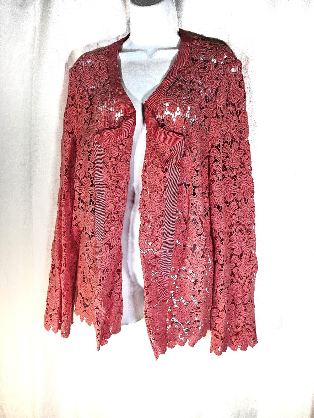 Soft Surroundings 1X Coral Lace Crochet Open Jacket